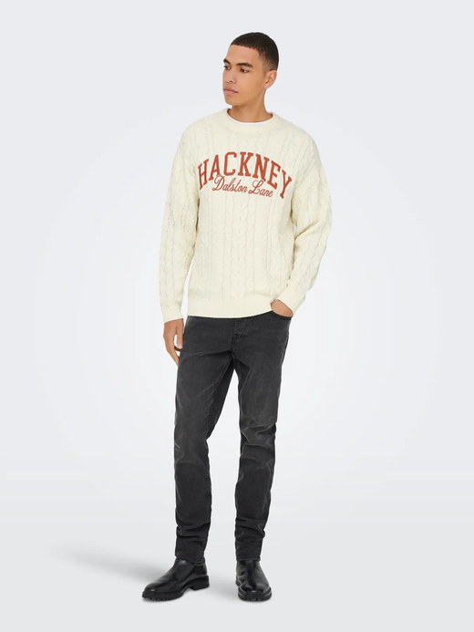 Jersey de cuello redondo trenzas Only & Sons Egret