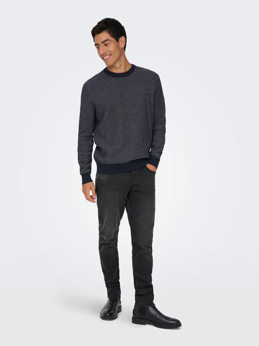 Jersey de cuello redondo punto hexagonal Only & Sons Navy Blazer