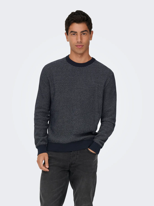 Jersey de cuello redondo punto hexagonal Only & Sons Navy Blazer