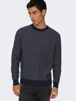 Jersey de cuello redondo punto hexagonal Only & Sons Navy Blazer
