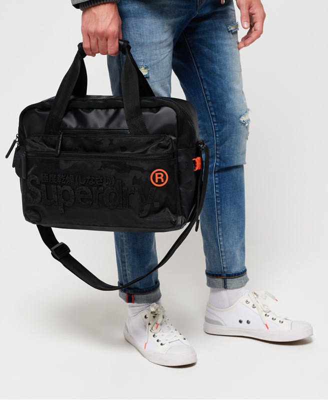 Valise Messenger avec autocollants logo lettres Superdry Black