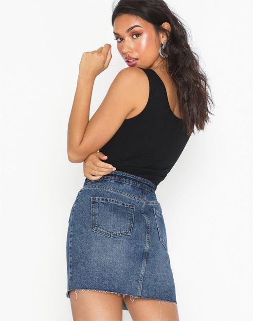 Denim Mini Skirt with Buttons Only Medium Blue