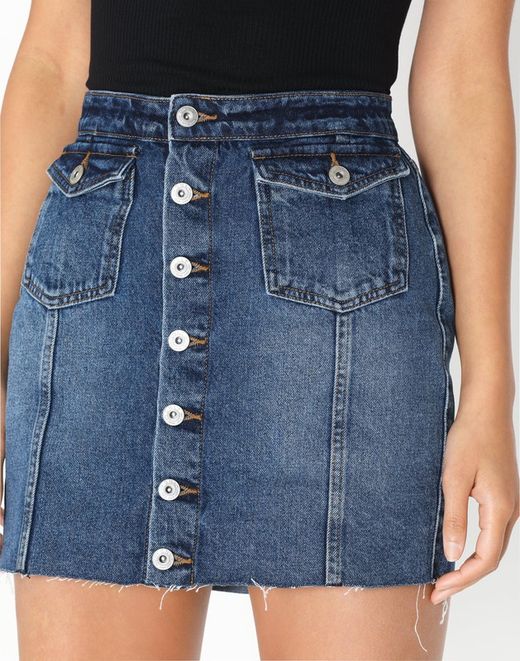 Denim Mini Skirt with Buttons Only Medium Blue