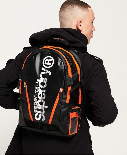 Grand sac à dos ciré avec lettres Superdry Noir & Orange