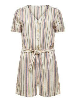 Only Cloud Dancer Striped Buttoned Playsuit