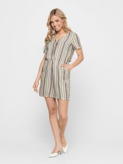 Only Cloud Dancer Striped Buttoned Playsuit