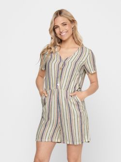 Only Cloud Dancer Striped Buttoned Playsuit