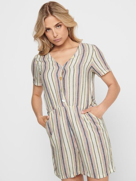 Only Cloud Dancer Striped Buttoned Playsuit