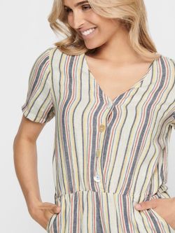 Only Cloud Dancer Striped Buttoned Playsuit