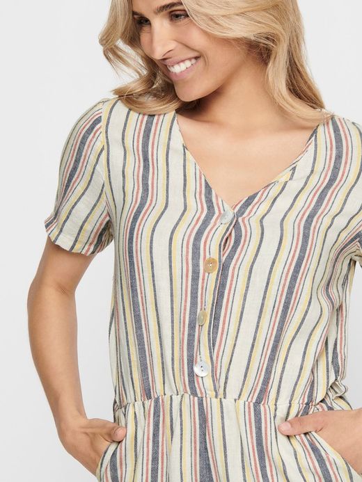 Only Cloud Dancer Striped Buttoned Playsuit
