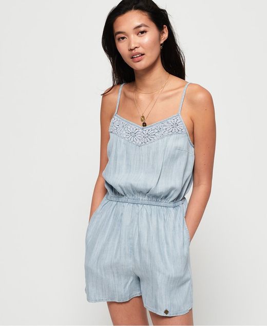 Combishort en denim bleu superdry slim tencel