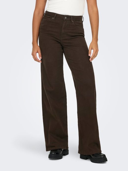 Pantalón 5 bolsillos HW de pierna ancha Only Brown