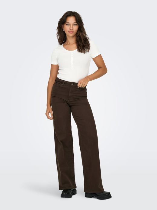 Pantalón 5 bolsillos HW de pierna ancha Only Brown