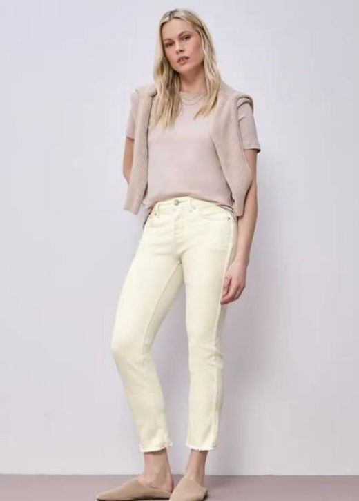 Pantalón 5 bolsillos tobillero con banda Street One Ecru