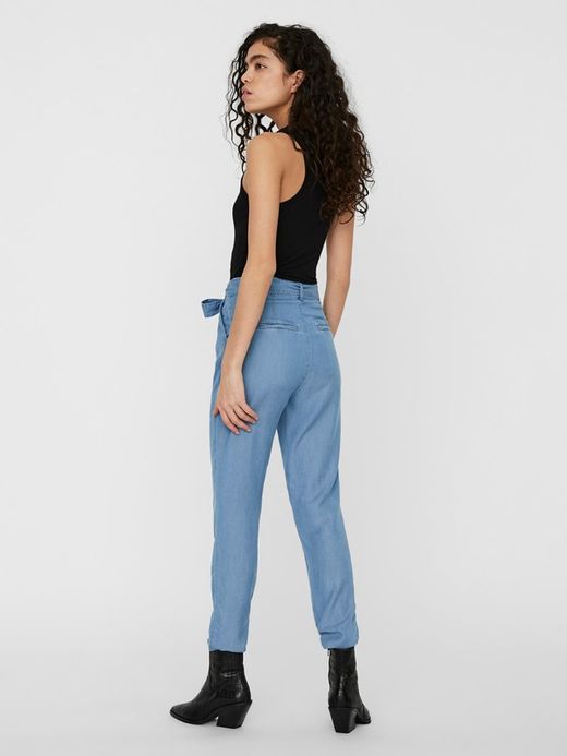 Pantalón ancho con cinturón Vero Moda Light Blue Den