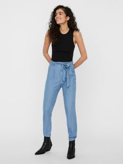 Pantalón ancho con cinturón Vero Moda Light Blue Den