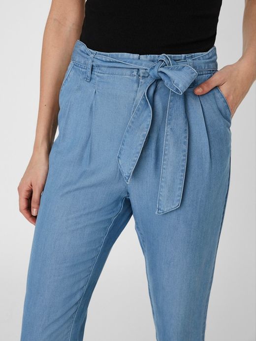 Pantalón ancho con cinturón Vero Moda Light Blue Den