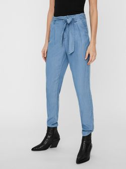 Pantalón ancho con cinturón Vero Moda Light Blue Den