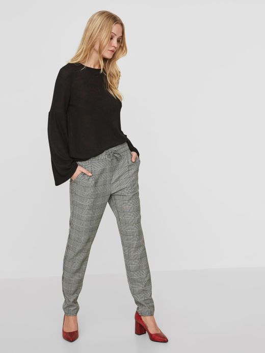 Vero Moda Gray Check Wide Trousers