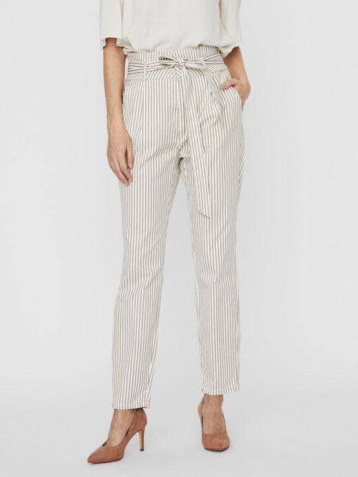 Wide pants with stripes and belt Vero Moda Snow White