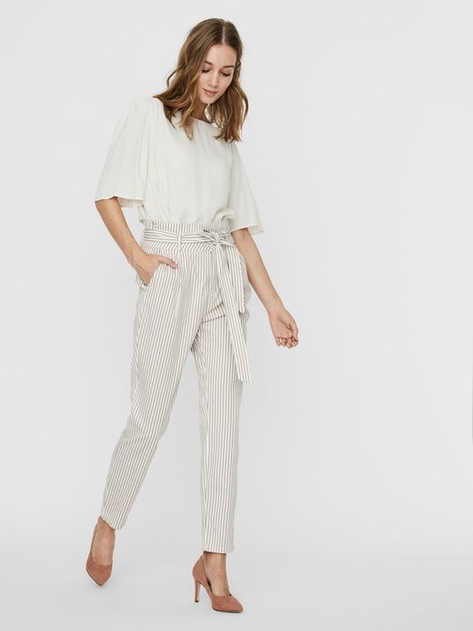 Wide pants with stripes and belt Vero Moda Snow White