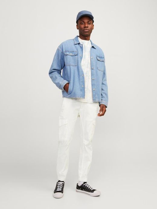 Pantalón cargo algodón con bolsillos Jack & Jones Cloud Dancer