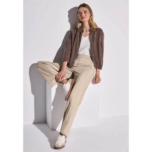 Pantalón con goma HW con diagonal Street One Beige