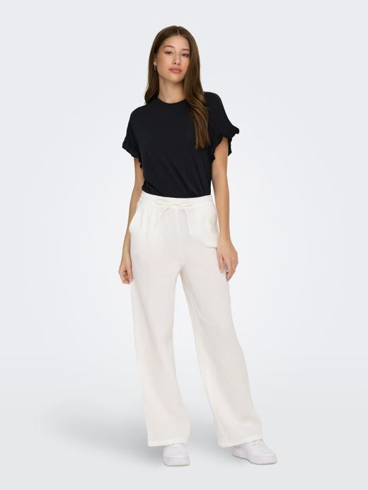 Pantalón con goma y cordón ancho Only Cloud Dancer