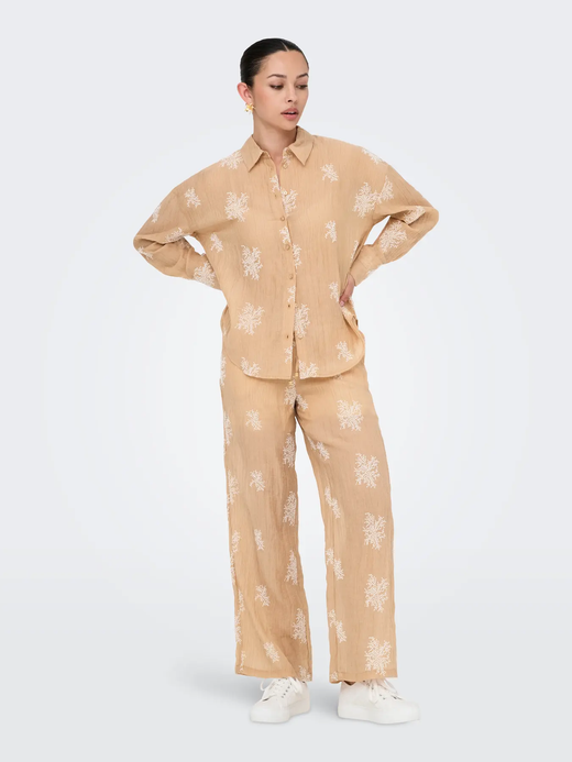 Pantalón con goma y cordón con bordado Jdy Latte