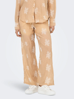 Pantalón con goma y cordón con bordado Jdy Latte