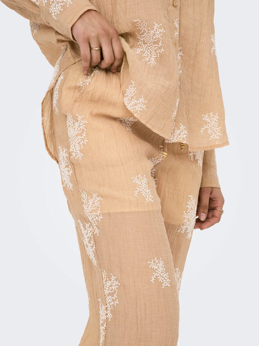 Pantalón con goma y cordón con bordado Jdy Latte