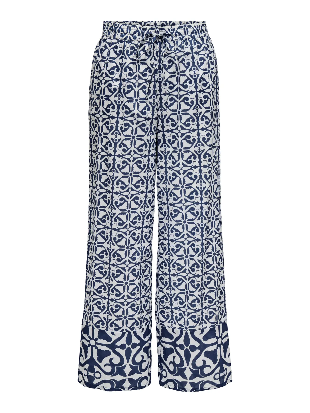 Pantalón con goma y cordón con estampado geométrico monocolor Jdy Navy Blazer