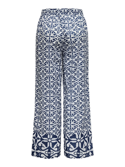 Pantalón con goma y cordón con estampado geométrico monocolor Jdy Navy Blazer