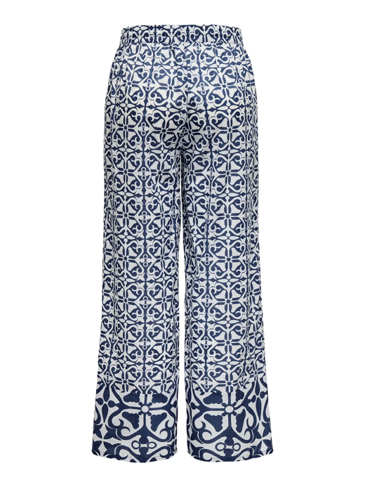 Pantalón con goma y cordón con estampado geométrico monocolor Jdy Navy Blazer