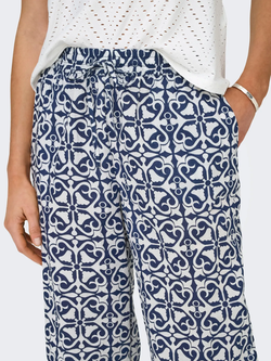 Pantalón con goma y cordón con estampado geométrico monocolor Jdy Navy Blazer