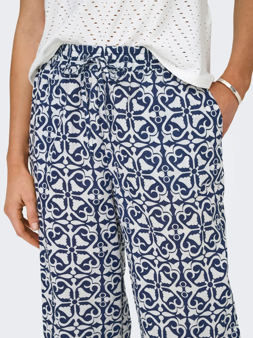 Pantalón con goma y cordón con estampado geométrico monocolor Jdy Navy Blazer