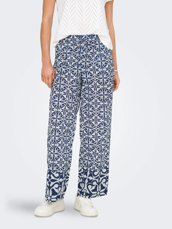 Pantalón con goma y cordón con estampado geométrico monocolor Jdy Navy Blazer