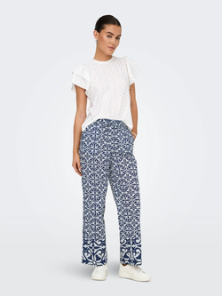 Pantalón con goma y cordón con estampado geométrico monocolor Jdy Navy Blazer