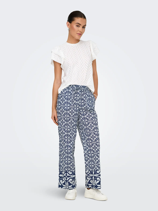 Pantalón con goma y cordón con estampado geométrico monocolor Jdy Navy Blazer