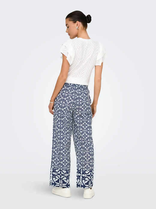 Pantalón con goma y cordón con estampado geométrico monocolor Jdy Navy Blazer