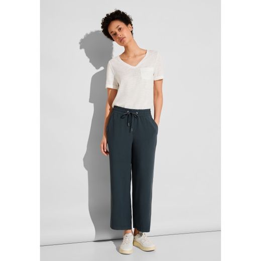 Pantalón con goma y cordón liso Street One Dark Grey