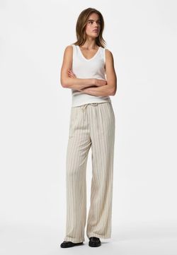 Pantalón con goma y cordón rayas Pieces Birch