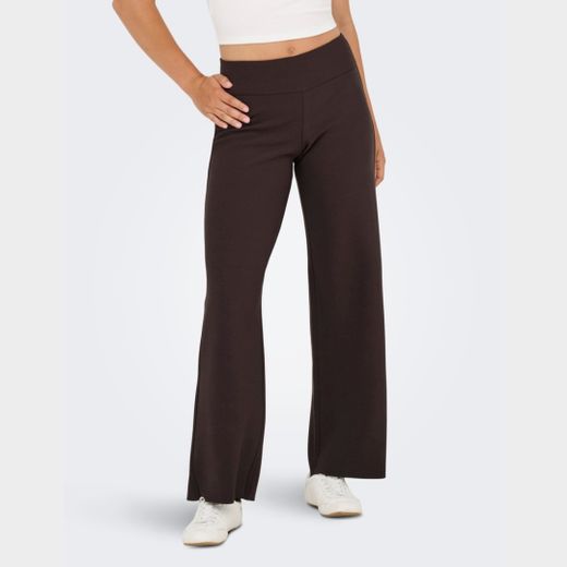 Pantalón de pierna ancha de punto roma Only Chocolate