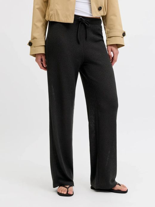 Pantalón de punto HW de pierna ancha Jjxx Black