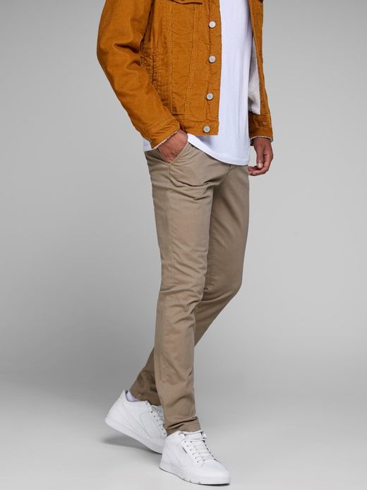 Pantaloni Jack & Jones in cotone elasticizzato beige con tasca alla francese