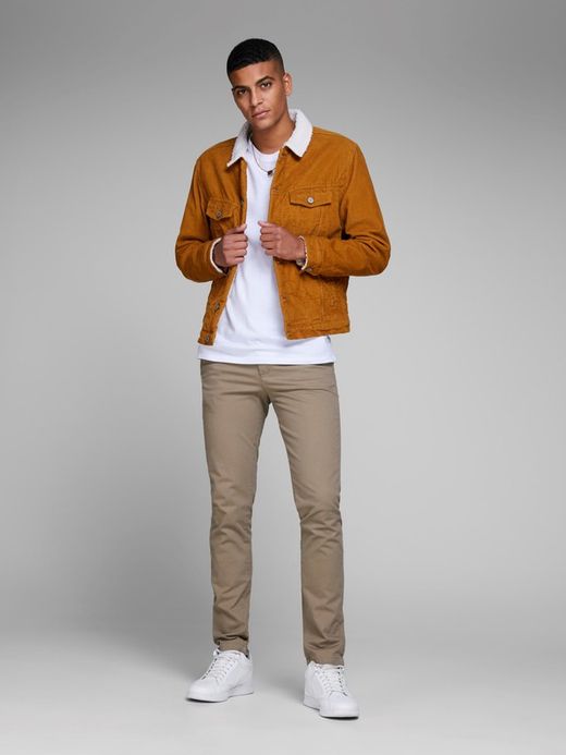 Pantaloni Jack & Jones in cotone elasticizzato beige con tasca alla francese