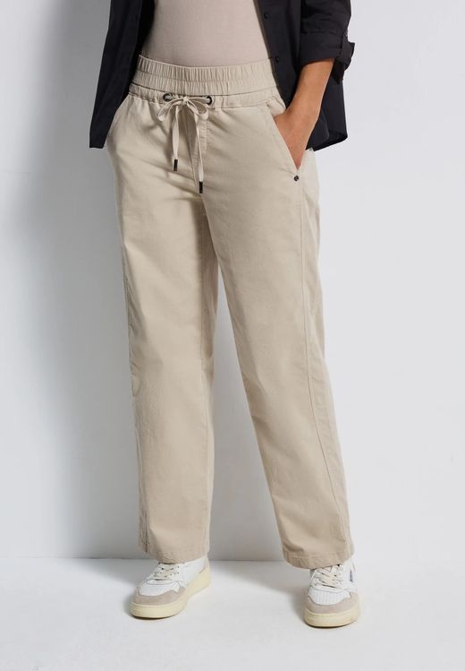 Pantalón HW con goma de pierna ancha Street One Sand