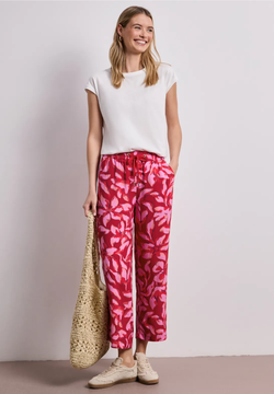 Pantalón palazzo con estampado floral tricolor Street One Red