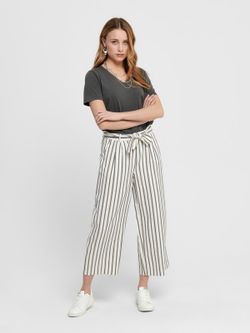 Only Cloud Dancer pantalone palazzo a righe larghe con cintura