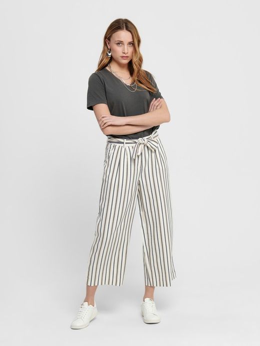 Only Cloud Dancer pantalone palazzo a righe larghe con cintura